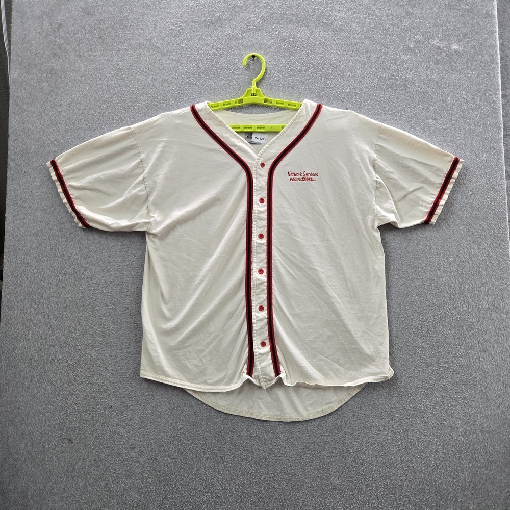 VINTAGE Pacific Bell Men Jersey XL White Embroidered Graphic Baseball 90s